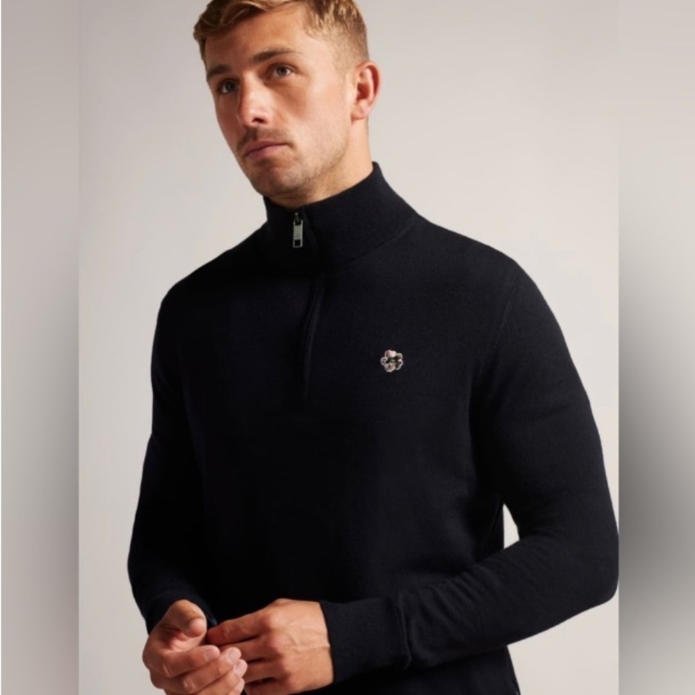 Ted Baker London Tooting Merino Wool Half Zip Top 3 US 38 Luxury Elevated Basic